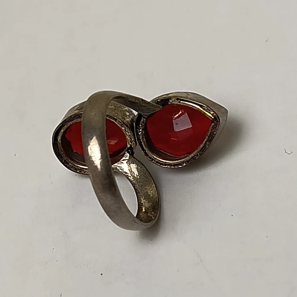 Handmade Artisan Gemstone Ring 7 Red Gem Two-Stone - Picture 7 of 7